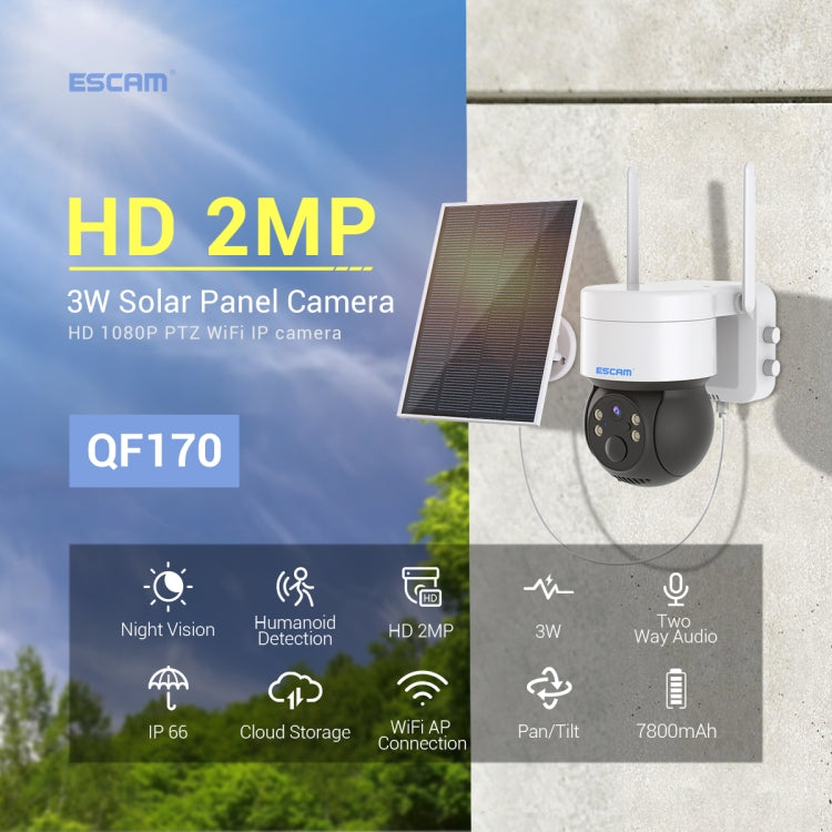 ESCAM QF170 2MP WiFi Full Color Night Vision Two-way Audio Solar Camera, QF170 ESCAM QF170 2MP WiFi Full Color Night Vision Two-way Audio Solar Camera, QF170